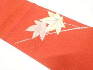 紗紬　楓模様織り出し　名古屋帯